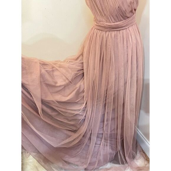 ASOS PREMIUM Tulle One Shoulder Maxi Dress In Mink 10 - Picture 6 of 8